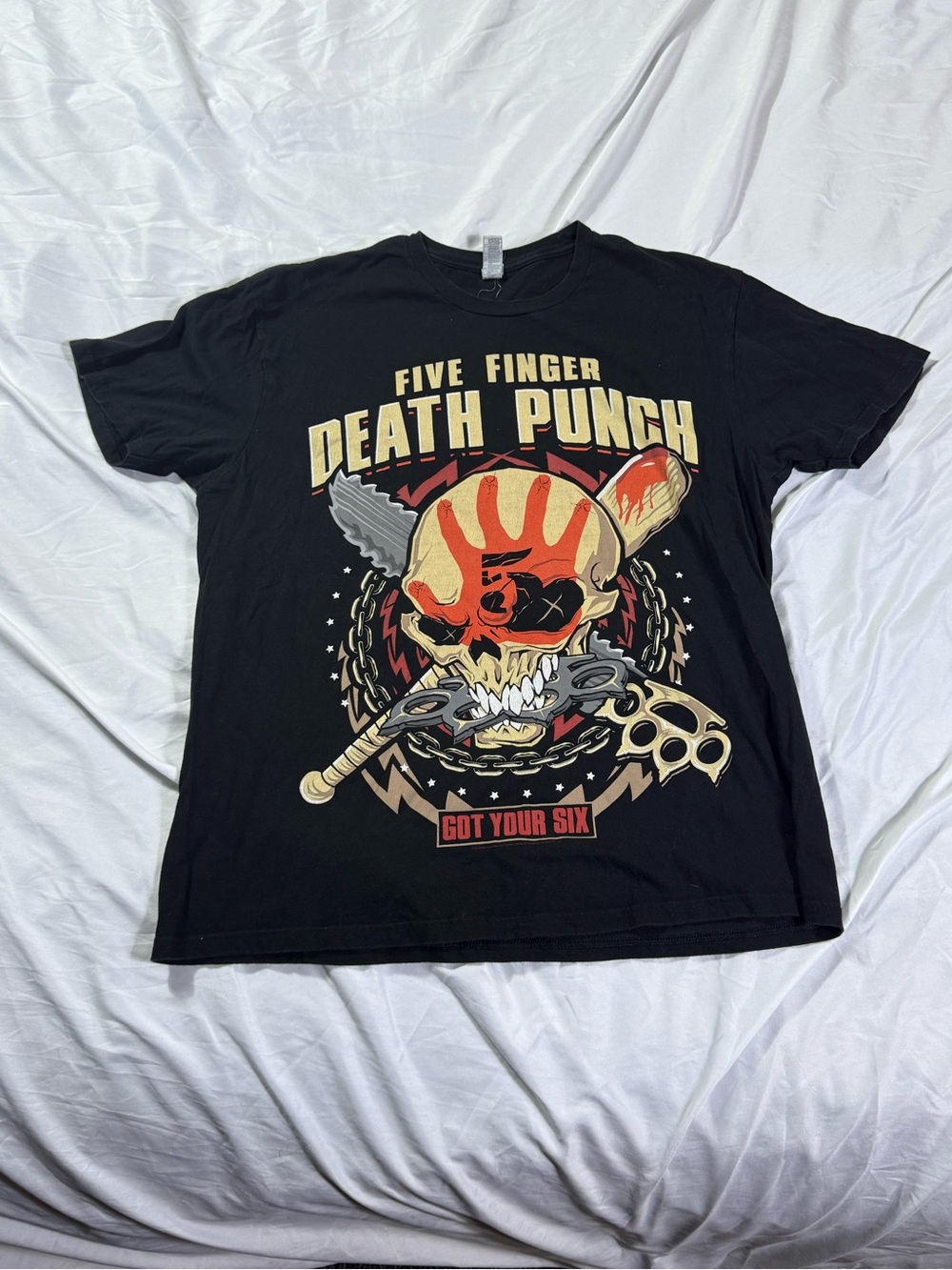 Fiber Finger Death Punch Got your Six Tour Men's Black Graphic Band T-Shirt